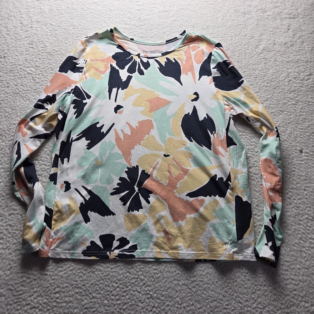 Hang Ten Shirt Mens 2XL Multicolor Long Sleeve Floral UV UPF 50+ Tee Top
